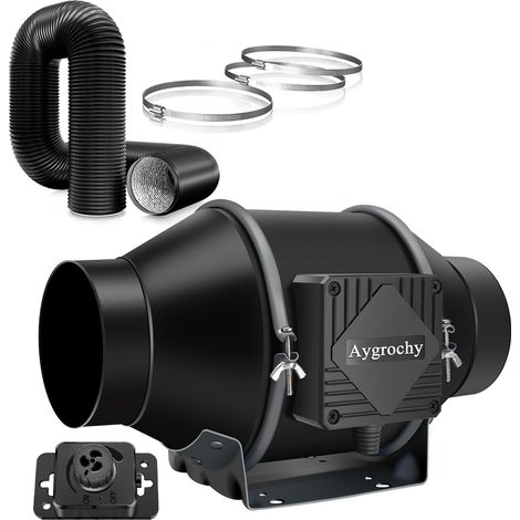 Kit complet d'évacuation d'air 100 mm pour moteur avec régulateur de vitesse, tuyau d'échappement, système de ventilation pour tente de culture, serre, hydroponique (1/5)