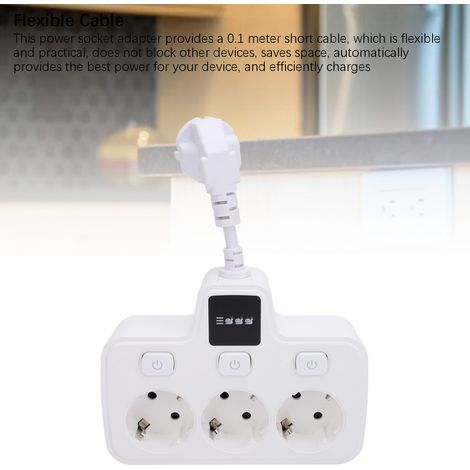 Prise de courant avec interrupteur indépendant, adaptateur multi-prises, 3 voies, 2 broches, prolongateur de prise de terre AC, blanc (1/5)