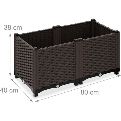 Jardinera alta rectangular para exterior jardín terraza 38 x 80 x 40 cm de plástico marrón 130016487 (1/3)
