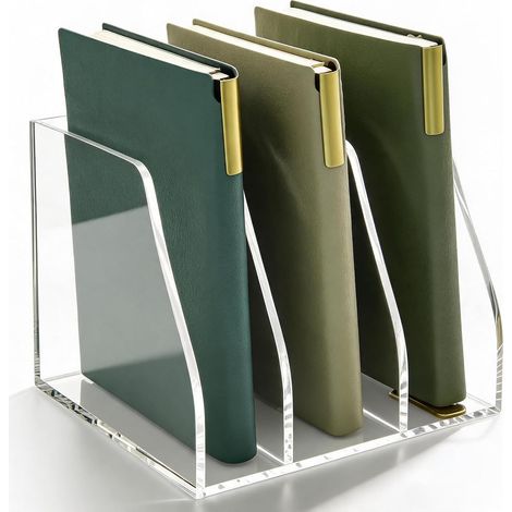 Porte-revues B5 en acrylique avec 3 compartiments pour documents, livres, tablettes, lettres, organiseur de bureau pour l'école et le bureau (environ 19 x 15,5 x 16 cm) (1/5)