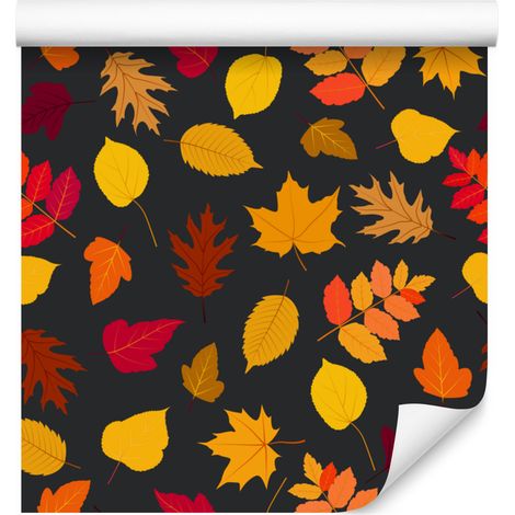 Tapete „Herbstblätter“ in Graphit und Gold für Wohn- und Schlafzimmer, 50 x 1000 cm (1/5)