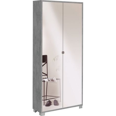 Armadio 2 Ante con Specchio 83x190x29 cm Cemento (1/2)