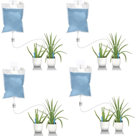 ZOLGINAH Paquete de 4 sistemas de riego automático con bolsa de agua, 6,5 l, tasa de flujo ajustable para plantas de interior, plantas en maceta, goteo de doble brazo (1/5)