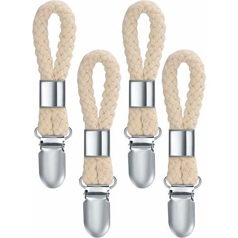 Crochets pour serviettes - 10 pièces - Crochets pour torchons - Pinces pour serviettes - Corde en fer et coton - beige et argent - 2,3x11,5cm - pour suspendre torchon, serviette de plage, serviette de (1/5)