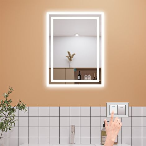 Dimmable 3 Colour Bathroom Mirror with Lights, Memory Function Anti Fog Touch Sensor Wall Mounted LED Bathroom Mirrors - 500x700mm (1/5)
