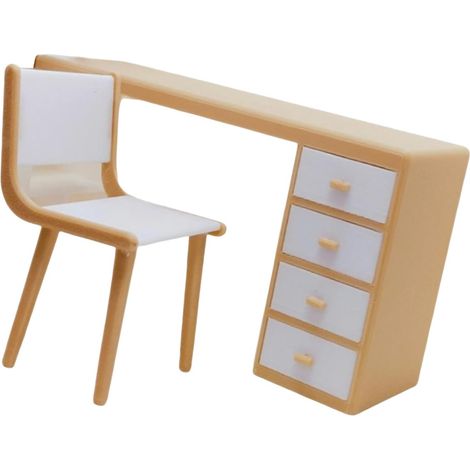 Ensemble Bureau et Chaise Aspect Bois pour Maison de poupée à l ' échelle 1: 12, Paire de Meubles pour étagères d ' Exposition, aménagements de Zone d ' étude et arrière-Plans de Figurines (1/5)