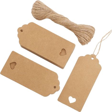 Étiquettes cadeaux lot de 100 en papier kraft 9,5 x 4,5 cm avec ficelle pour cadeaux mariage anniversaire et Noël