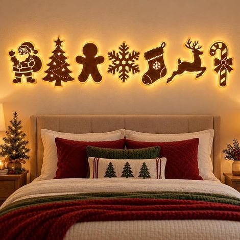 Décorations murales à DEL en forme de renne – Éclairage festif de Noël, 7 pièces de renne en bois lumineux 3D, lumières murales luminescentes pour décoration de maison, fenêtre, fête (1/5)