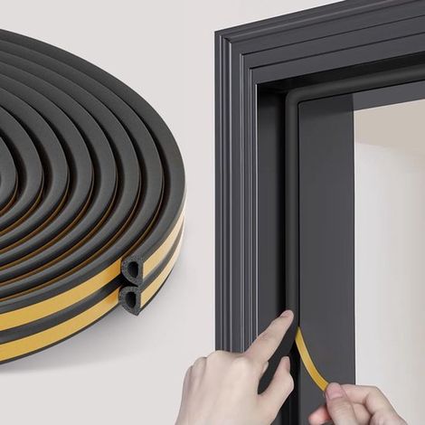 Cinta de sellado para puertas y ventanas - 6 m - Autoadhesiva para marcos de puertas y ventanas - Cinta de sellado de espuma tipo D - Negra (1/5)