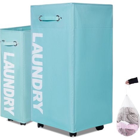 Panier à Linge Pro+ Bleu Clair 108L – Pliable et À Roulettes