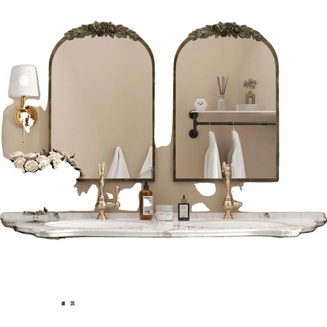 Miroir Mural Arqué, Style Baroque, Fini en Laiton Doré (1/5)