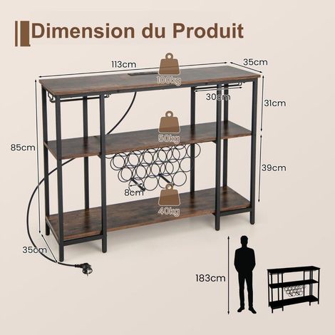 Pour salle à manger ou bar, rangement organisé avec meuble à vin 15 bouteilles et station de charge intégrée (1/5)