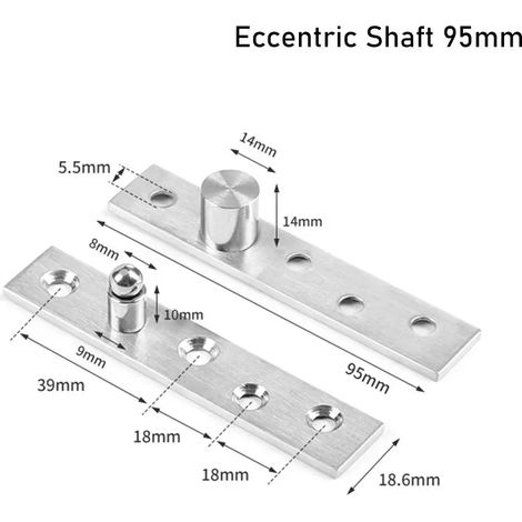 Charnière pivotante de porte (axe excentrique 95 mm) en acier inoxydable, axe de positionnement haut/bas, robuste, rotation à 360°. (1/5)