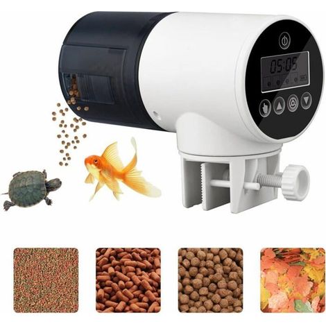 Distributeur automatique de nourriture pour poissons - MICH - Minuteur intégré - Écran LCD - 200 ml - Blanc (1/4)
