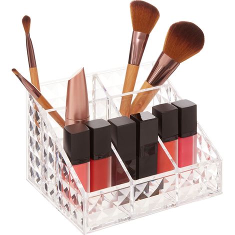 Premier Housewares Cosmetic Organiser with 7 Wide Compartments Clear Diamond Multipurpose Storage Statement Piece for Dresser / Bathroom w15 x d12 x h10cm (1/5)