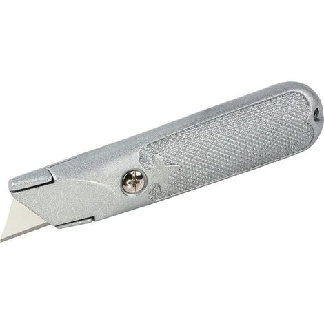 Cutter Métallique à Lame Fixe - Lot de 5 - Acier Robuste - Poignée Ergonomique Antidérapante - Bricolage et Chantier - Avec 3 Lames de Rechange (1/4)