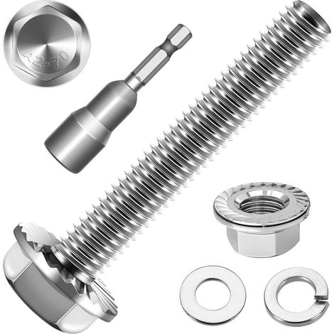 Lot de 10 vis à tête hexagonale M8 x 40 en acier inoxydable A2 V2A, à six pans extérieurs, filetage complet, rondelles, rondelles à ressort et écrous/vis avec embout hexagonal magnétique (1/5)