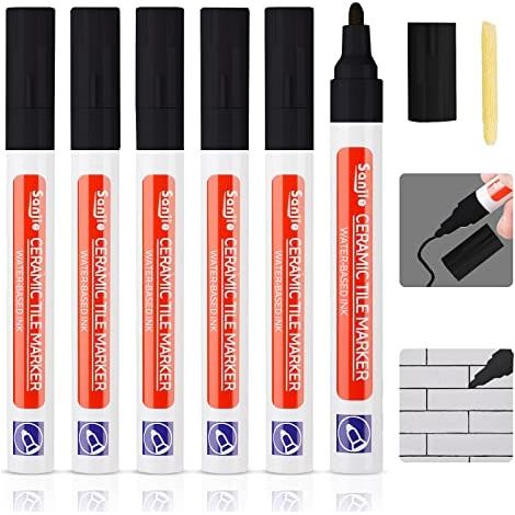 6 x Black Tile Joint Pen, Black Grout Renovator, Marker for Bathroom Tile Joints, Repair Renovation Pen for Floor Tiles Bathroom Kitchen Balcony (1/5)
