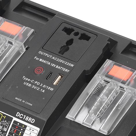 Dual-Port-Akkuladegerät für 14,4 V und 18 V Lithium-Ionen-Akkus mit 220 V/220 W Wechselrichter, LED-Leuchte und EU-Stecker (1/5)