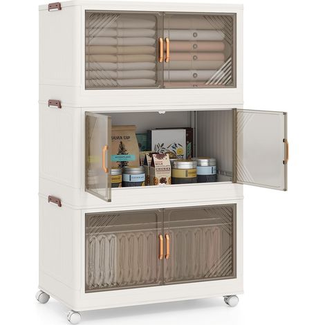 GOPLUS Boîte de Rangement Empliable 213 L, Portes Transparentes & 4 roulettes Universelles, Armoire Pliable en PP avec Convercle pour Stockage & Présentation, pour Salon, Chambre (65 CM3 Boîtes) (1/5)