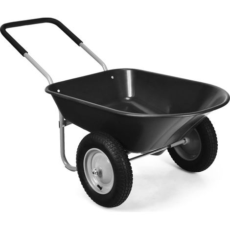 GOPLUS Carriola da Giardino con Vasca in PP e Telaio in Metallo, Carrello da Giardino con 2 Ruote Grandi e Resistenti e Manico Ergonomico, con Portata di 150 kg, 65 x 145 x 65 cm (Nero)