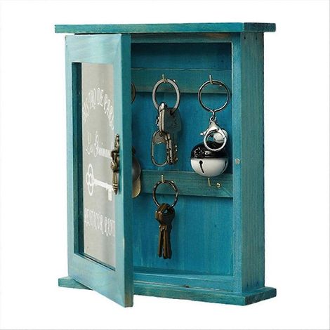 Boîte à clés murale en bois avec porte magnétique et 6 crochets - B (1/5)
