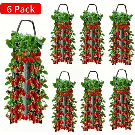 6 sacs de plantation pour fraisiers, sacs de culture suspendus, sacs de plantation pour fruits, légumes et fleurs (1/5)