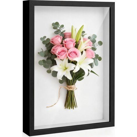 Cadre Photo 3D, 40 x 50 cm 3D Cadre Photo Rectangulaire, avec Plaque Acrylique Transparente, Cadres Objet Profond 3cm, pour Fleurs, Souvenirs, Médailles, Décoration DIY, Noir (1/5)