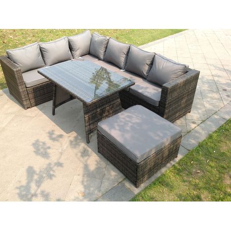 Fimous 7 Seater Grey Rattan Sofa Dining Set Table Garden Furniture Outdoor (1/2)