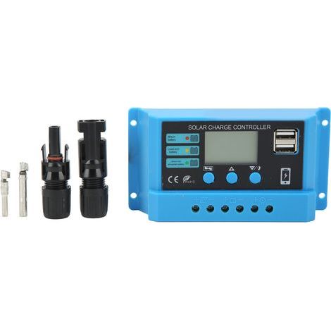 12V 24V Solar Panel Controller, LCD Display, Photovoltaic Charging with 20A Blue Connectors (1/5)