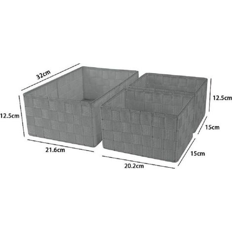 Set 3 Paniers D'emballage Objets D'organisation En Tissu Rectangulaire Salle De Bain Gris 69827