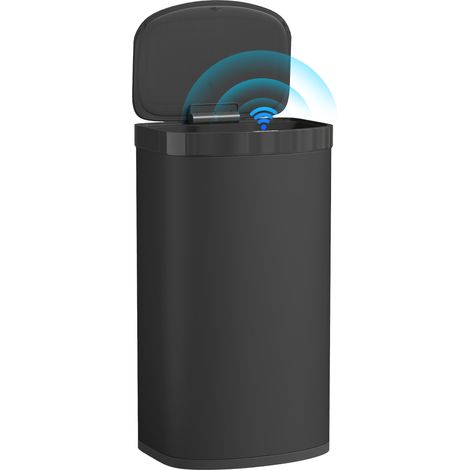 Poubelle de 55 L à ouverture automatique par capteur, couvercle en acier inoxydable à fermeture amortie, idéale pour la cuisine, la salle de sport ou le bureau. Couleur : noir. (1/5)