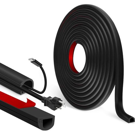 Goulotte Passe Cable adhésif Cache Cable TV Mural Semi-circulaires Cache Fil Electrique Flexible goulotte Electrique pour Le Sol Mural (Noir, 7mm×14mm×1m) (1/5)