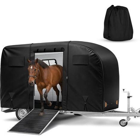 Bâche de Protection pour Remorque À Chevaux, Tissu Lourd, Housse Universelle pour Remorque 2 Chevaux Jusqu'À 3,8 M, Ouverture Latérale Droite (L380 X L205 X H205 cm) (1/5)