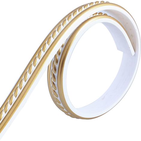 (5m x 2 cm, blanc + doré)Moulures murales flexibles autocollantes 5 m Design souple Pour armoire (1/5)