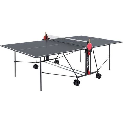 Table de ping pong compacte extérieure – Tubes ronds en acier laqué 25mm – Plateau mélanine – Cadre 36mm – 4 roues multidirectionnelles gris/noir – Sponeta (1/3)