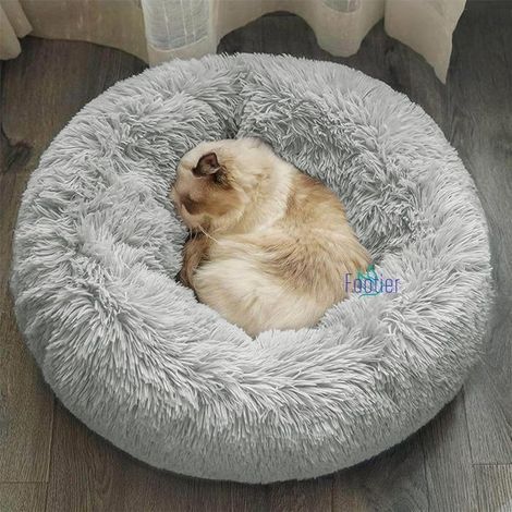 (Grauer) Katzen-/Hundekorb – Warm – 60 cm – Hellgrau – Plüsch – Zylindrisch – Anti-Angst (1/4)