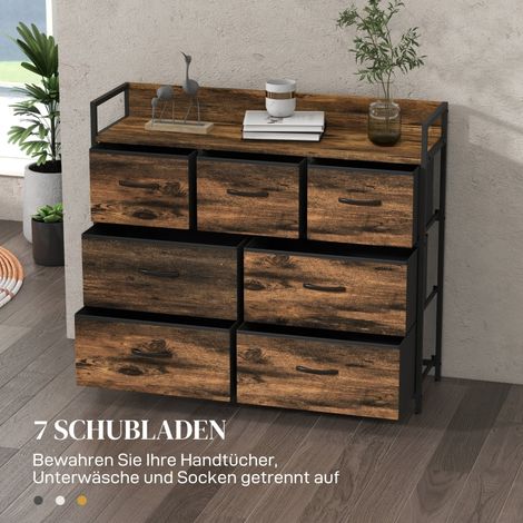 Commode 7 tiroirs tissu anti-basculement, meuble rangement MDF marron, buffet chambre, armoire légère, stable et pratique. (1/5)