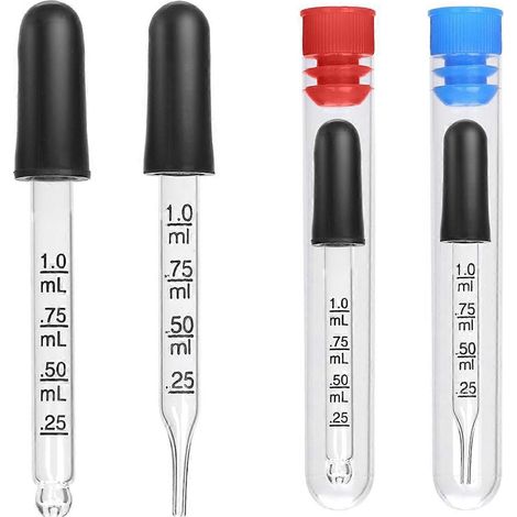 4 Stück 1-ml-Tropfer mit 4 Flaschen, Glaspipetten mit Messskala