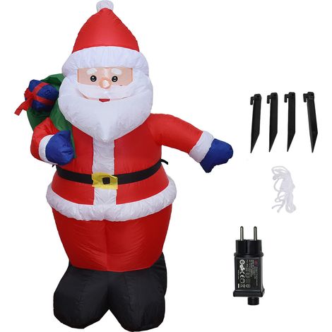 Aufblasbare Weihnachtsdekoration für den Außenbereich: 1,20 m großer Weihnachtsmann-Rucksack mit integrierten LED-Lichtern und Gebläse. Ideal für Garten, Rasen oder andere Veranstaltungsorte. (1/4)
