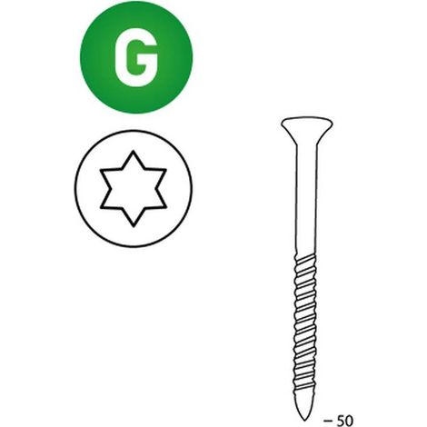 2 000 Vis Galvanisées Torx 16° (Tx) (Scrail) - 25/28x50 mm - D-Work