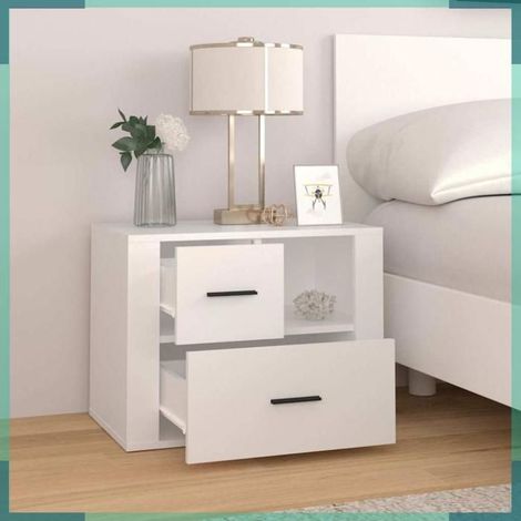 Table de chevet - 816736 - Blanc - Bois d'ingénierie - 60x36x45 cm (1/5)