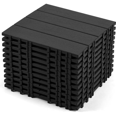 TolleTour Lot de 11 dalles de terrasse 30x30cm sol en plastique avec système d'encliquetage Pose Rapide Idéal Jardin, Balcon Anthracite (11 pcs/1 m²)
