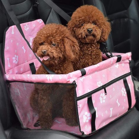 Siège d'Auto pour Chien, Porte-Siège Pliant Imperméable pour Chien avec Ceinture de sécurité et Sac de Rangement, Siège d'Appoint de Voiture, Rose, en Nylon (1/5)