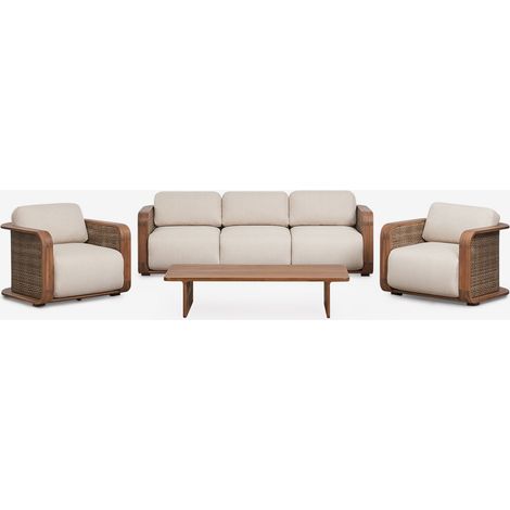 Ensemble de jardin avec canapé 3 places, 2 fauteuils et table basse en bois d'acacia Noira SKLUM (1/5)