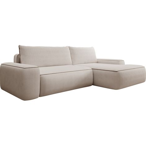 Divano letto in Velluto a coste Beige - Angolo a destra - ZOMELA