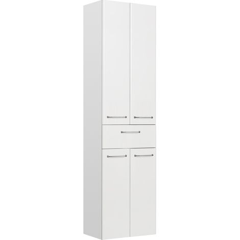 Badezimmer Hochschrank mit Auszug QUEBEC-66 in weiß Hochglanz, B/H/T: ca. 50/185,5/35 cm (1/4)