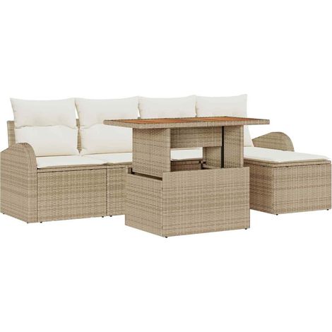 Garden Sofa Set with Storage 6 pcs Beige Poly rattan vidaXL