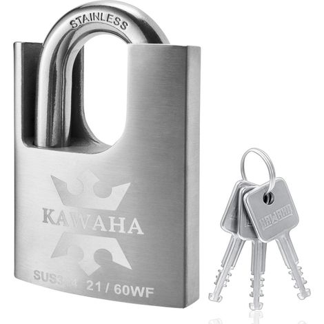 Cadenas acier inoxydable 60mm, 3 clés, intérieur/extérieur, antirouille