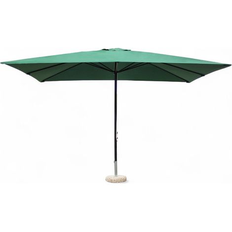 Ombrellone rettangolare 3x4 in metallo nero con telo verde in poliestere antivento